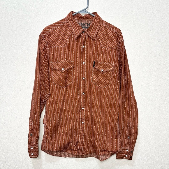 Cinch Men's Brown Print Modern Button Down Shirt - Picture 1 of 3